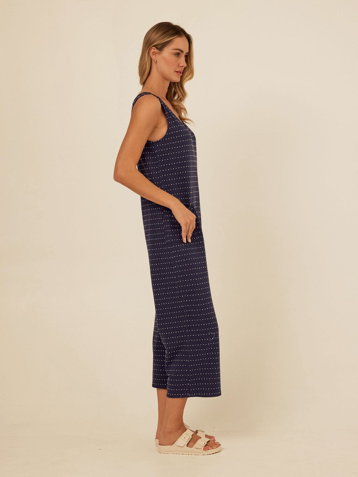 Rainey Dot Embroidered Terry Capri Jumpsuit