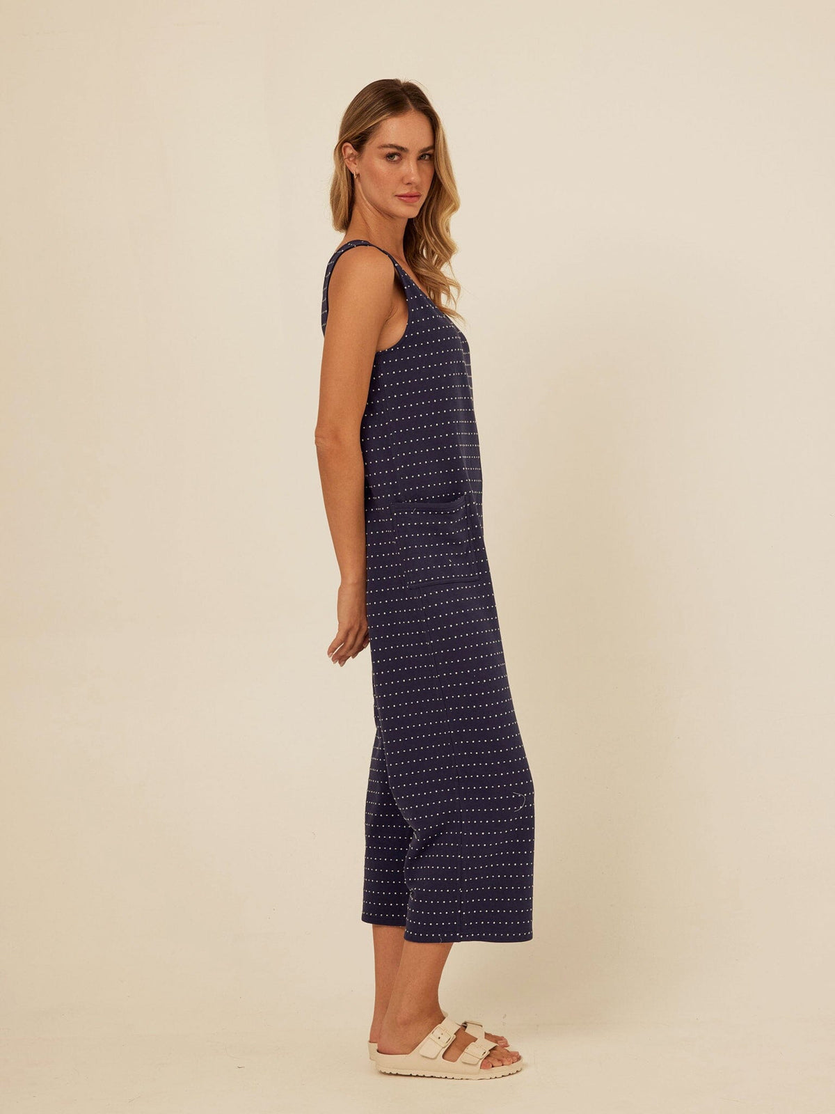 Rainey Dot Embroidered Terry Capri Jumpsuit
