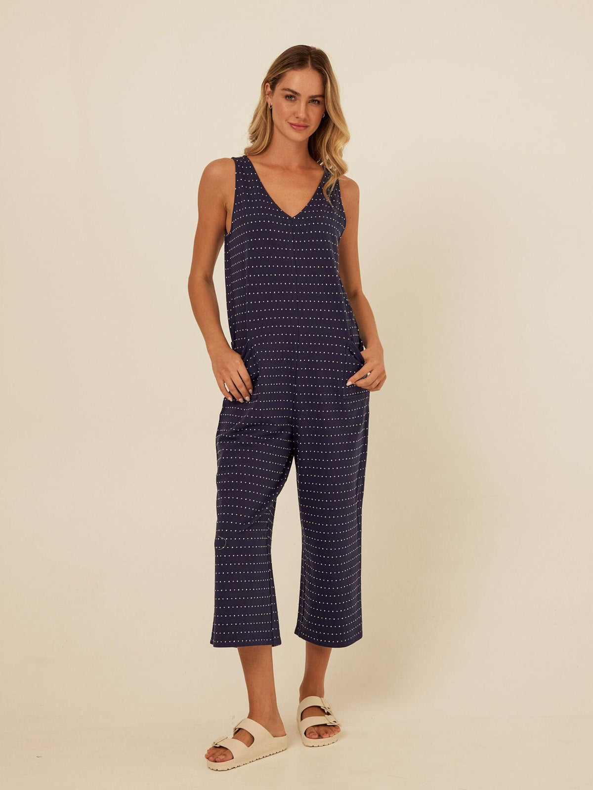 Rainey Dot Embroidered Terry Capri Jumpsuit
