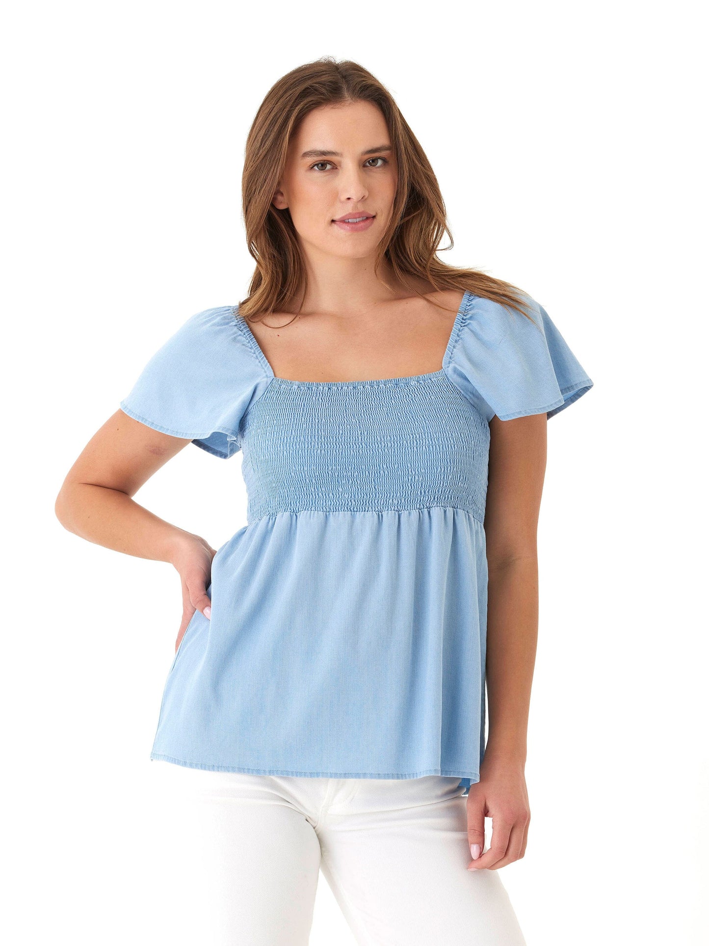 Ramira Stretch Chambray Top