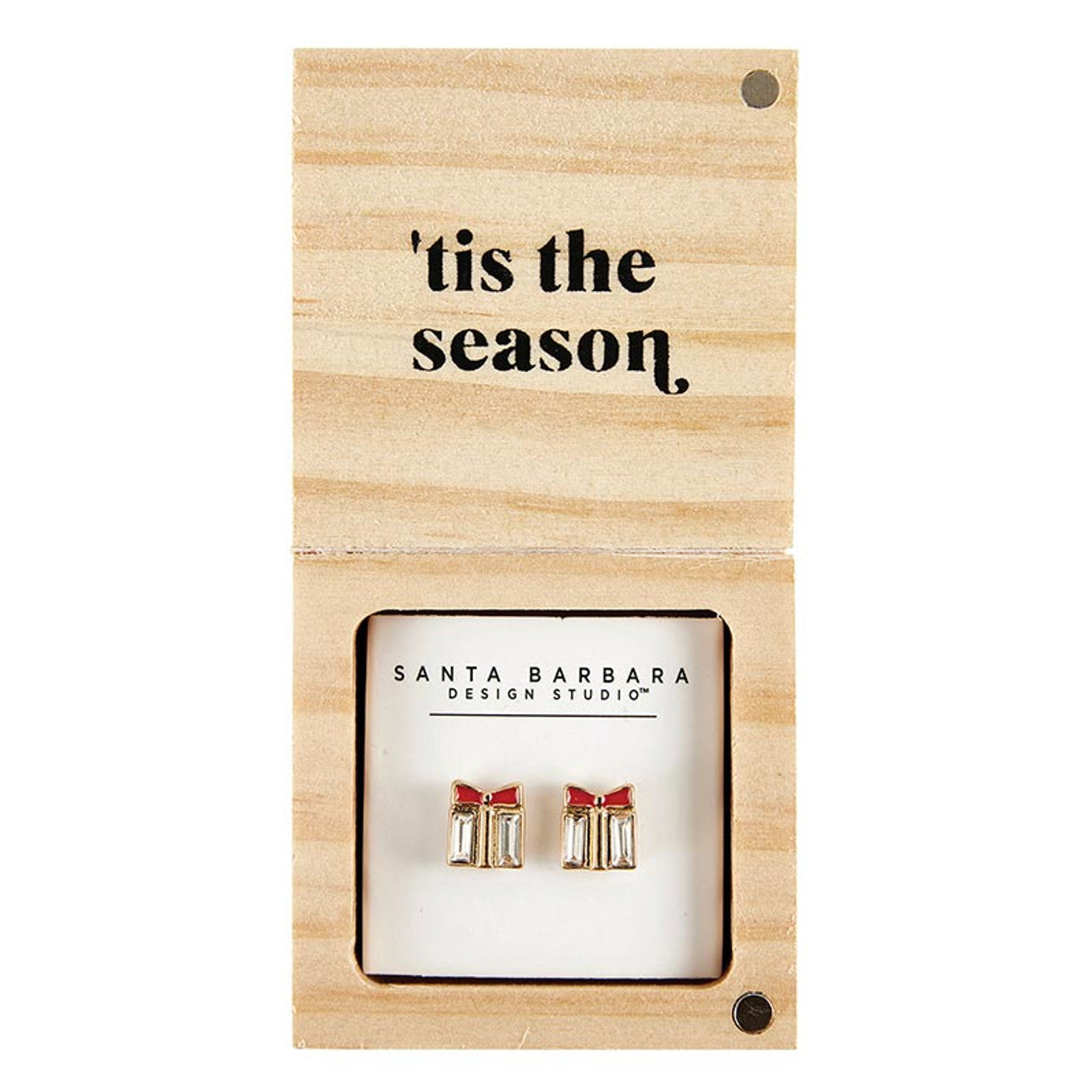 'Tis the Season Treasure Box Earrings Set | Christmas Present Shaped Earrings in Wooden Gift Box