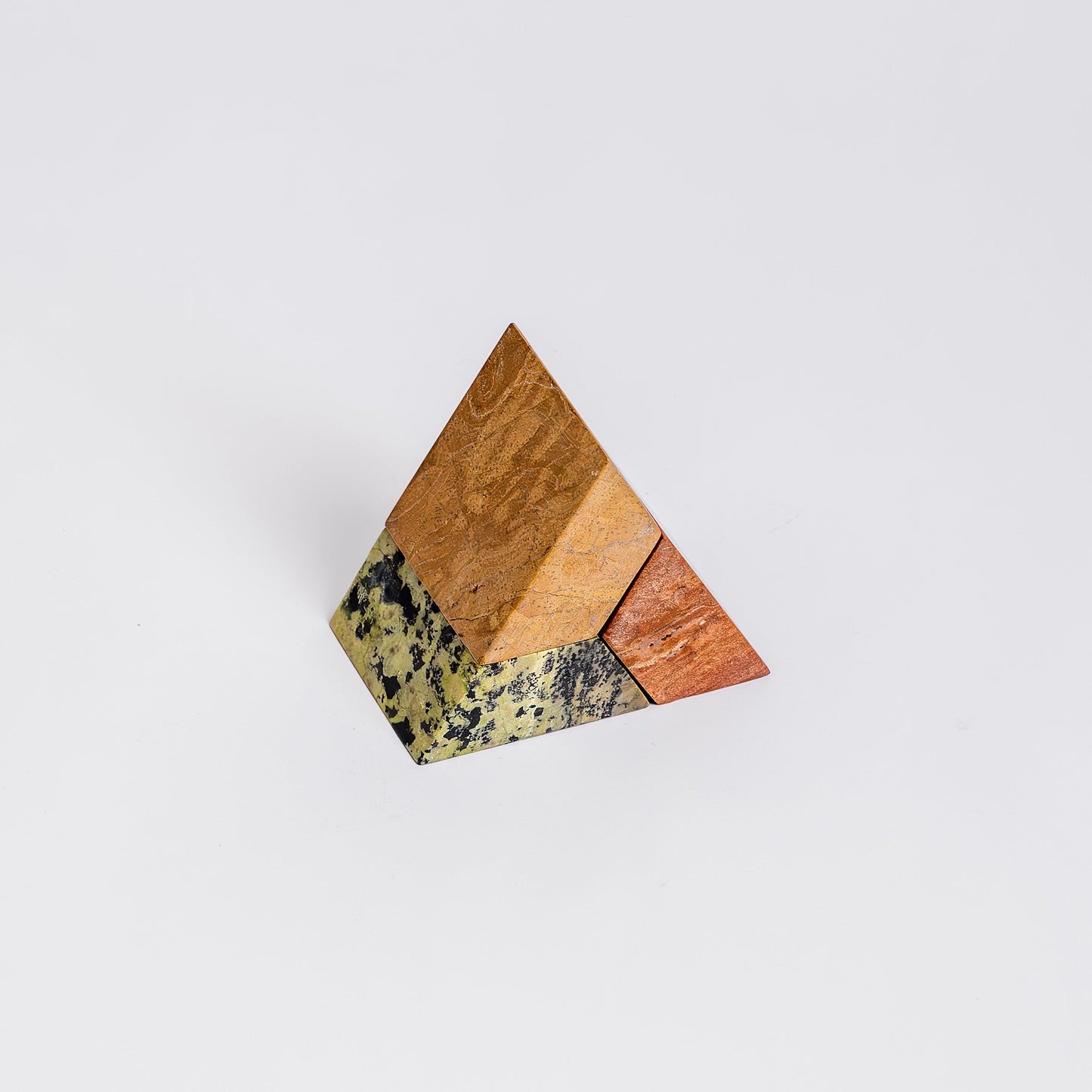 Triangle Gemstone puzzle  / 3piece candelabra Black onyx, Serpentine, Lila Fosfosiderita