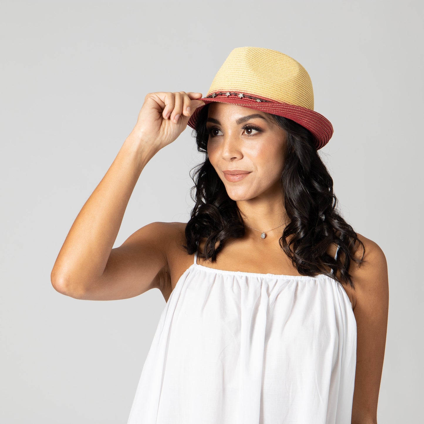 Women's ultrabraid fedora with colorblock brim and star trim
