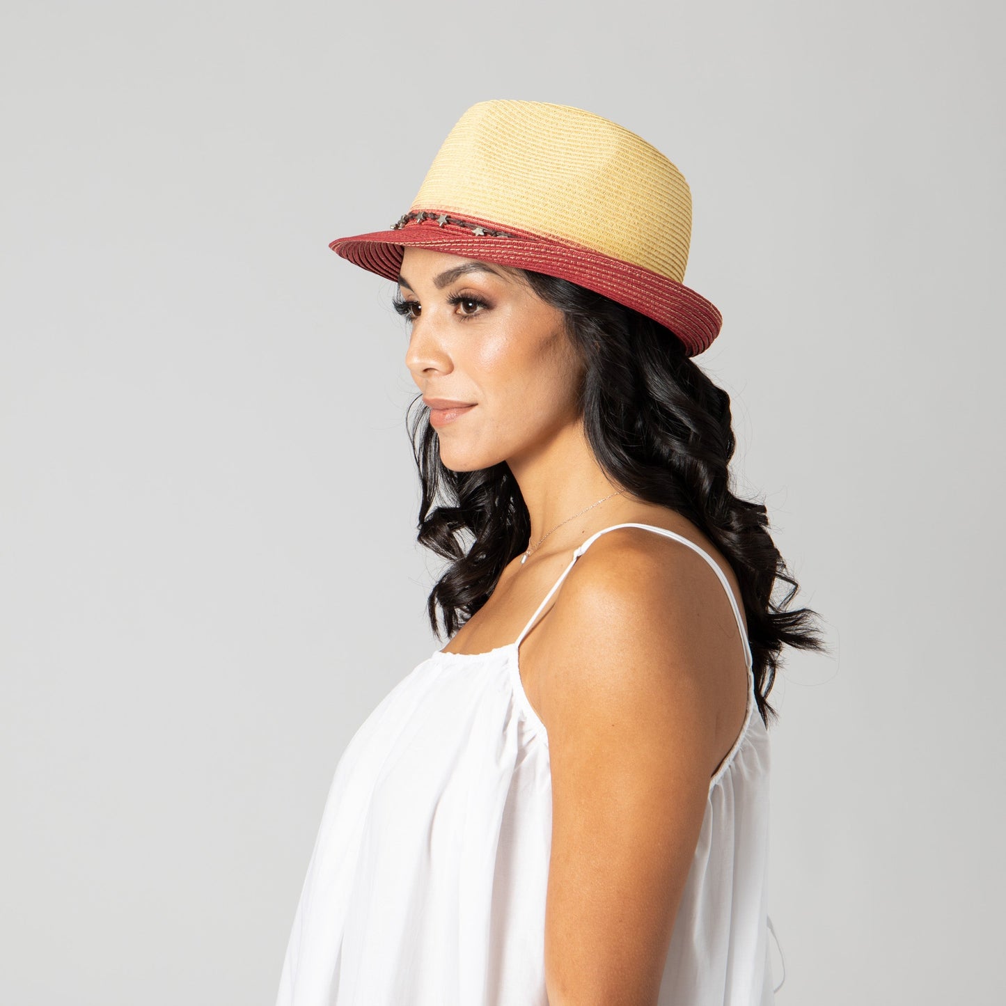 Women's ultrabraid fedora with colorblock brim and star trim