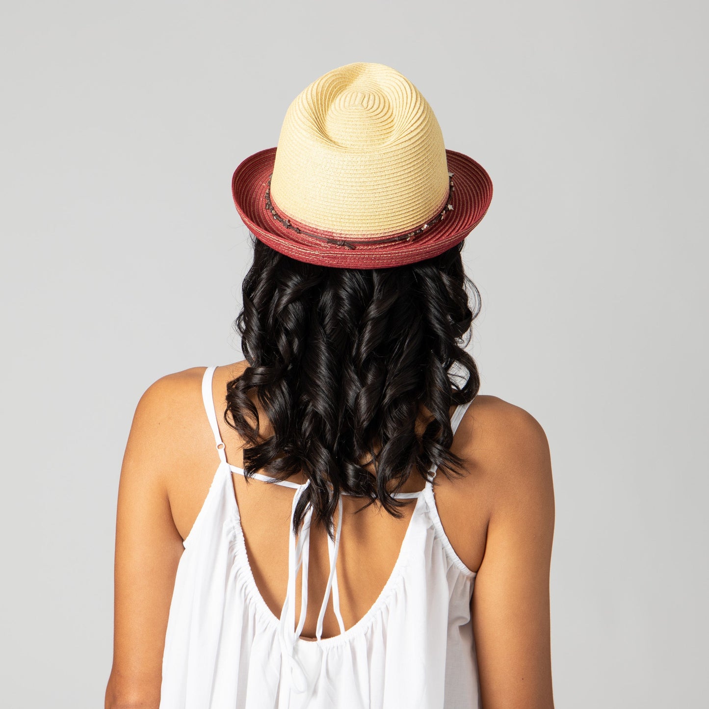 Women's ultrabraid fedora with colorblock brim and star trim