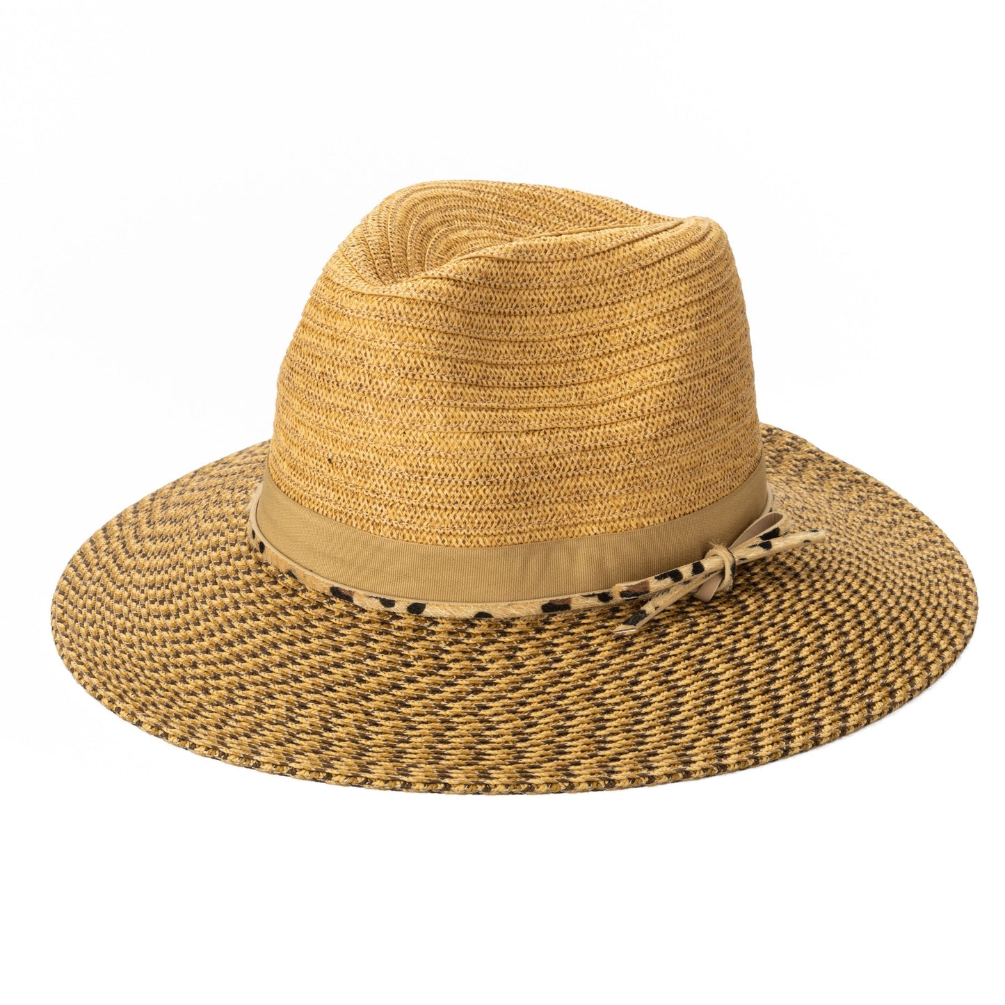 Women's Colorblock Fedora With Band & Faux Leather Bow Band