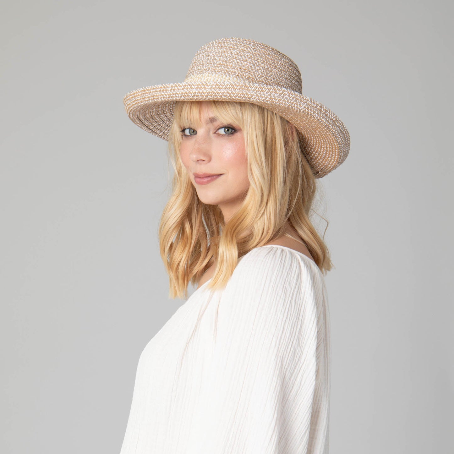 Cora - Women's Ultrabraid Turned Up Kettle Brim with Gold Chain Trim