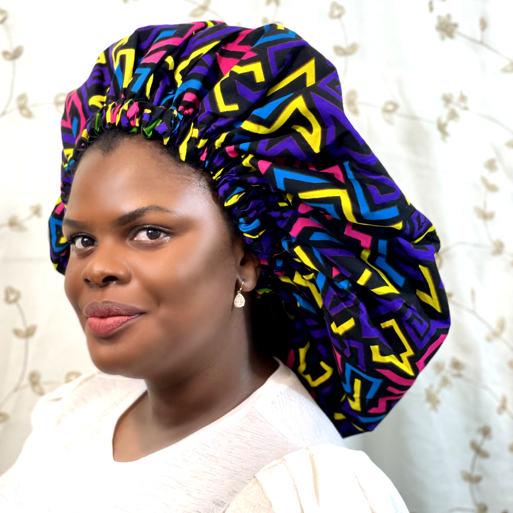 2XL Kente Silk Lined African Print Bonnet