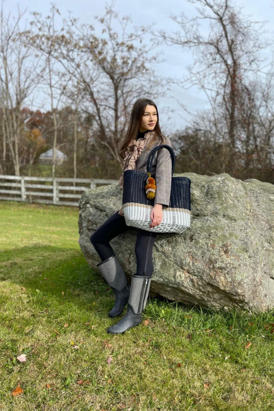Navy Dusk Citron Tote (Navy / Tan / White)