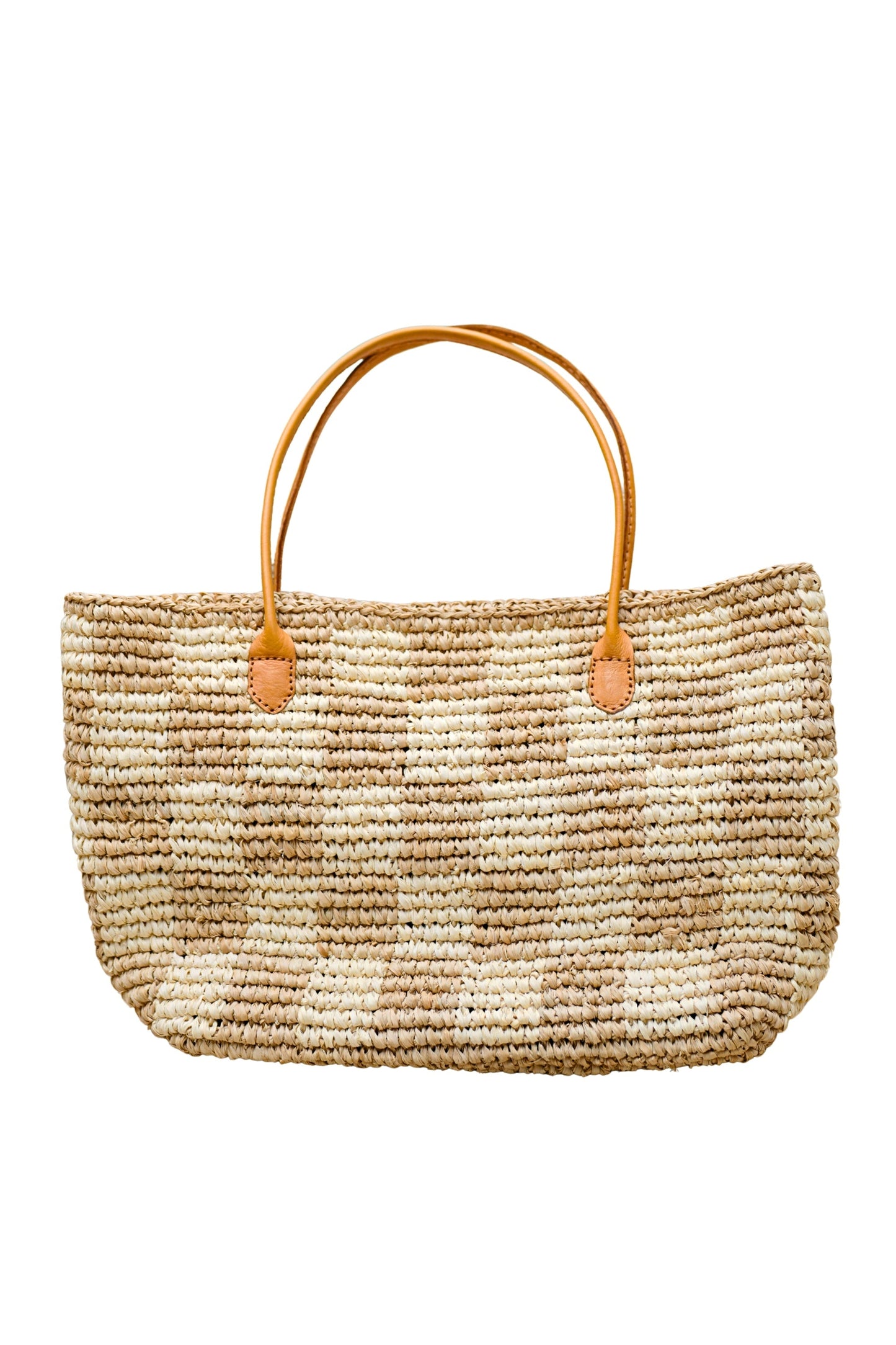 Lindsey Checker Raffia Tote