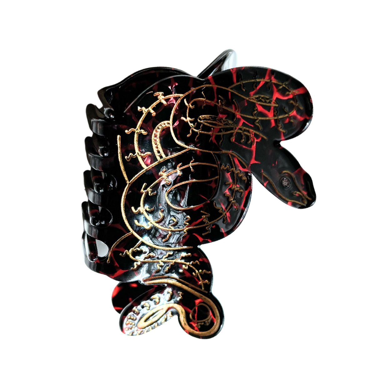 Velvet Claws Coiled Snake Claw in Brown Gold and Red Hair Clip