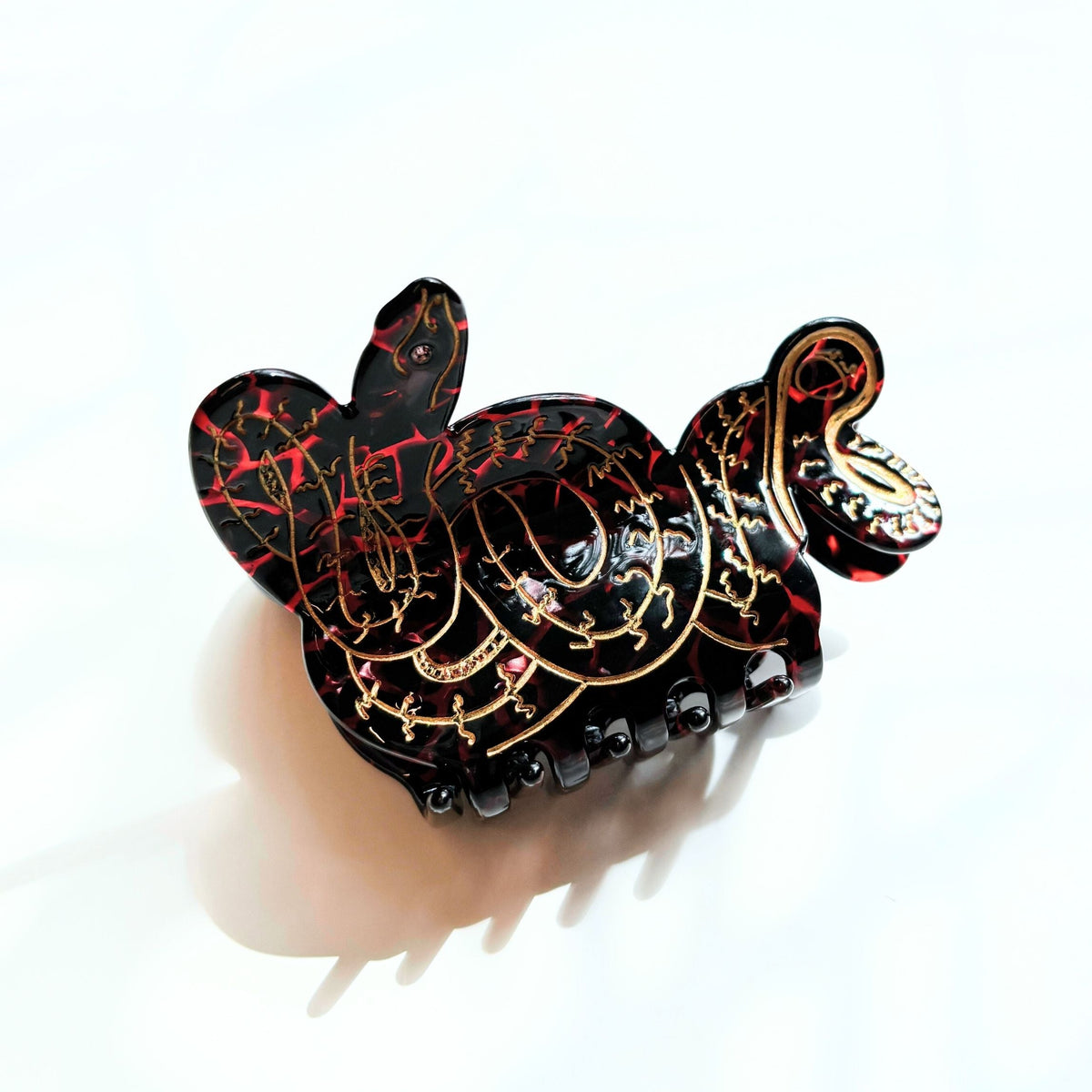 Velvet Claws Coiled Snake Claw in Brown Gold and Red Hair Clip