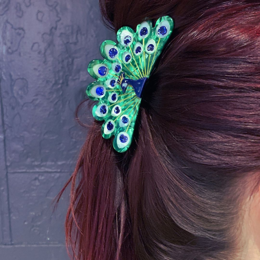 Velvet Claws Hair Clip | Gorgeous Peacock Hair Claw