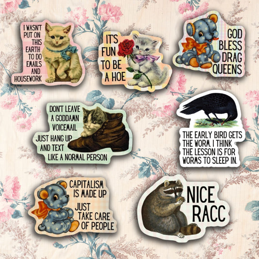Vintage Animal Sticker Pack - 7 Designs