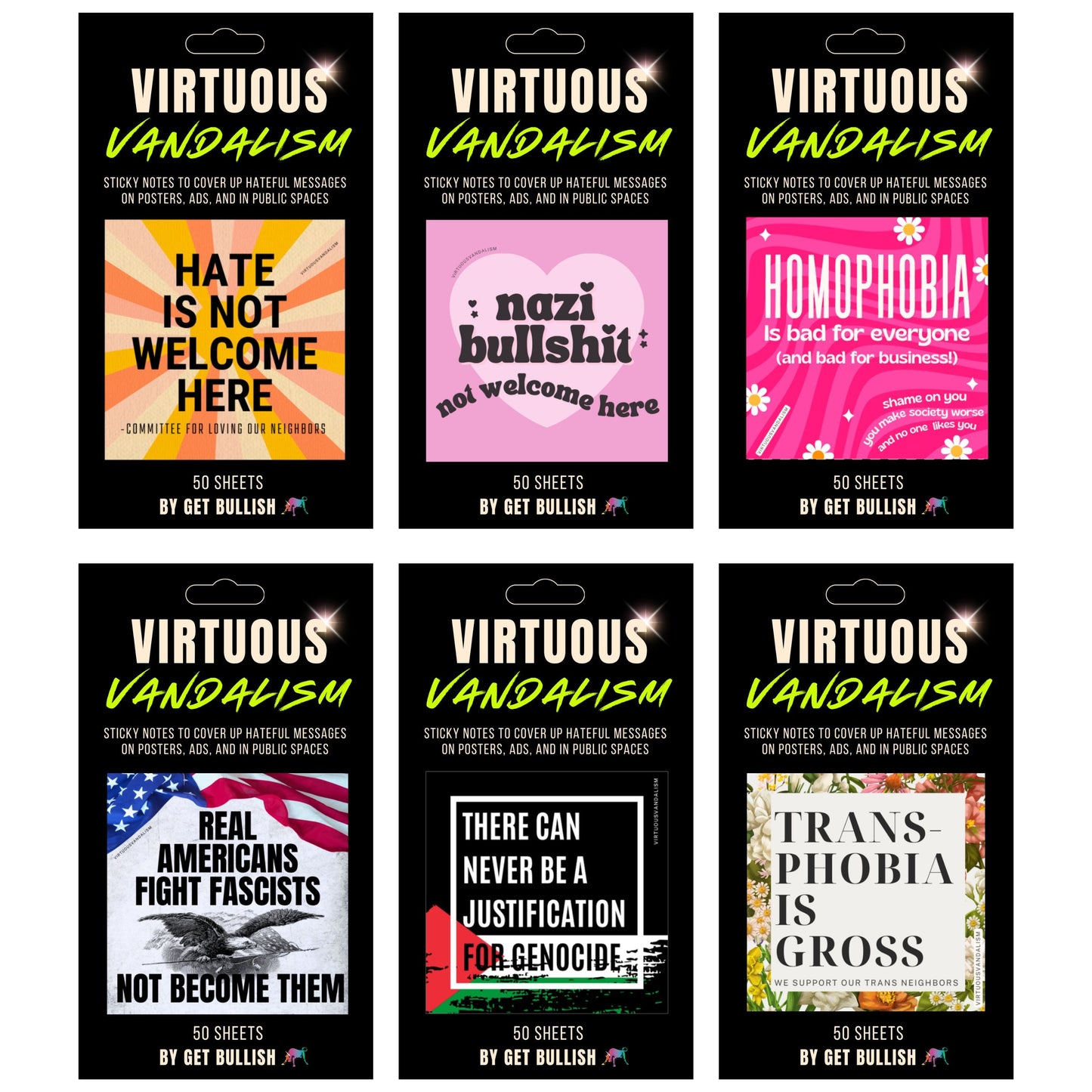 Virtuous Vandalism “There Can Never Be a Justification for Genocide” Sticky Notes 3" x 3" Pack of 50 | Combat and Cover Offensive Public Messages with Adhesive Protest Notes