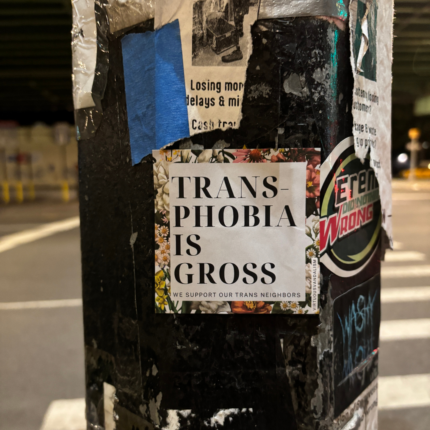 Virtuous Vandalism “Transphobia is Gross” Sticky Notes 3" x 3" Pack of 50 | Combat and Cover Offensive Public Messages with Adhesive Protest Notes