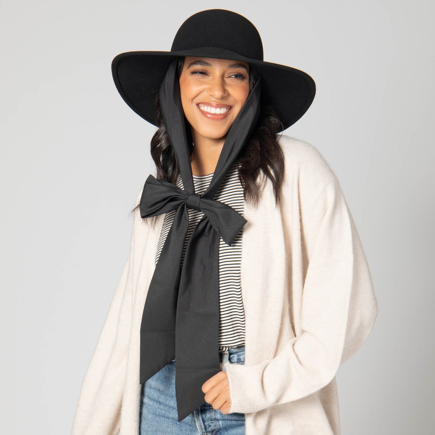 Stella - Wool Felt Floppy Hat with Eleongated Chin Ties (WFH8255)