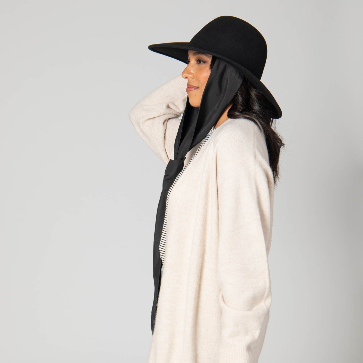 Stella - Wool Felt Floppy Hat with Eleongated Chin Ties (WFH8255)
