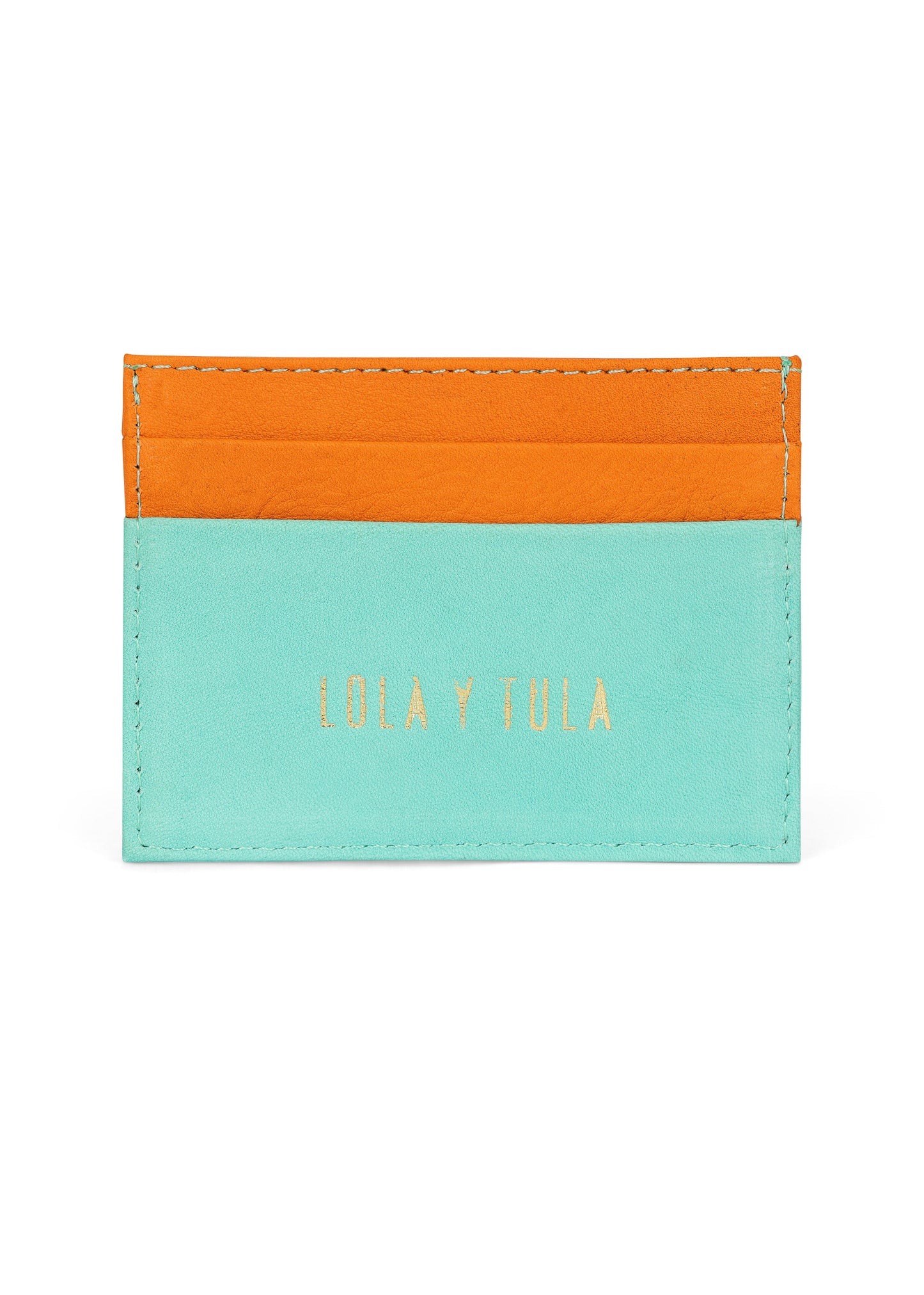 Jaguar Leather Card Holder Wallet Orange and Mint