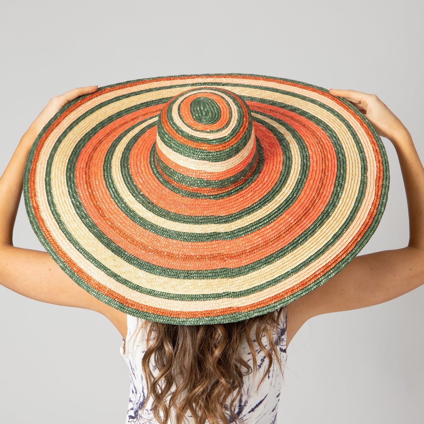 Women's Wheat Straw Stripe Wide Brim Sun Hat