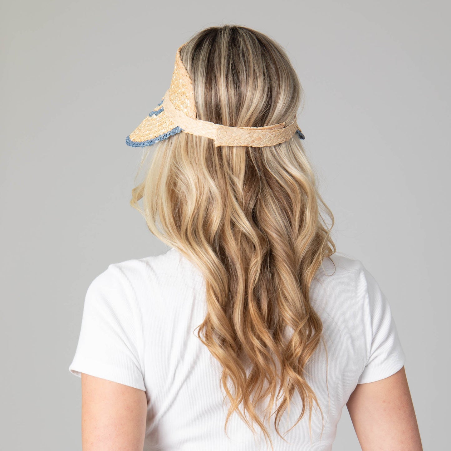Weekend Getaway - Women's Textured Wheat Straw Visor With Stripe & Velcro Back