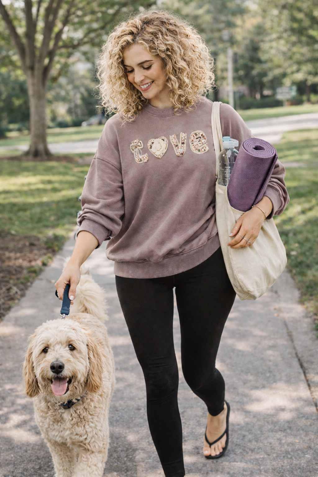 Boho "Love" Embellished Mineral Wash Sweatshirt