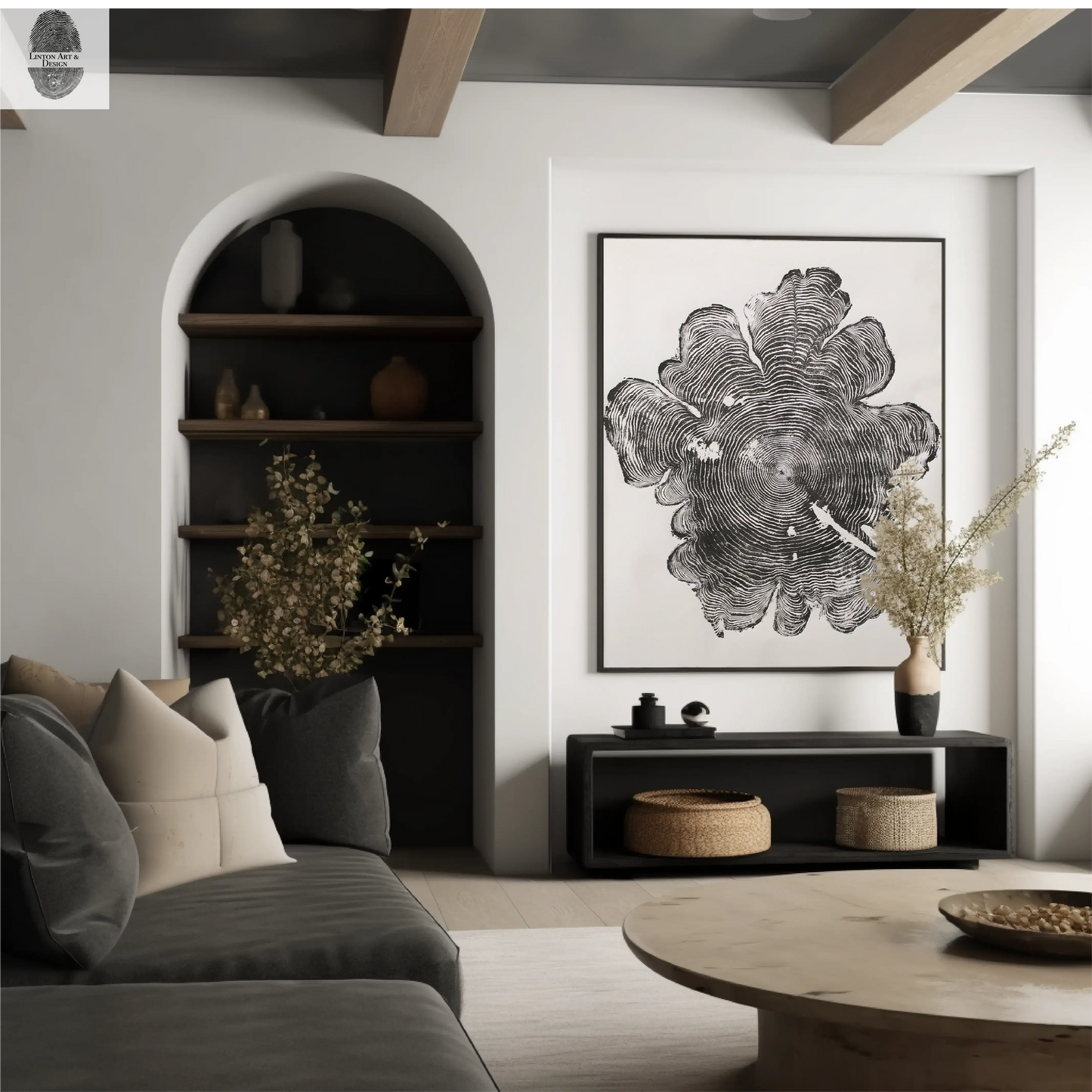 Western Red Cedar Woodcut Print • Oregon Coast Tree Ring Wall Art • PNW Nature Art 24×48″ Hand-Printed