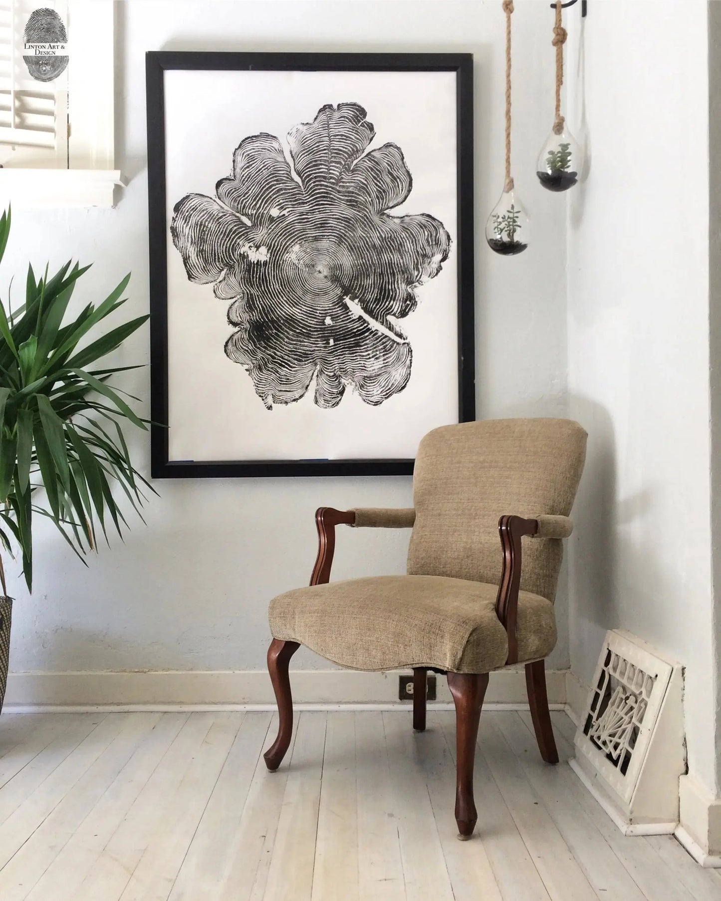 Western Red Cedar Woodcut Print • Oregon Coast Tree Ring Wall Art • PNW Nature Art 24×48″ Hand-Printed