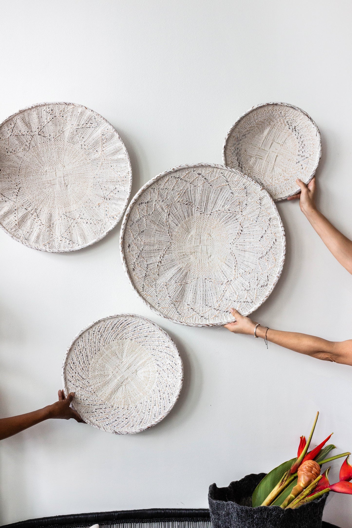 Statement White Washed African Wall Decor Basket