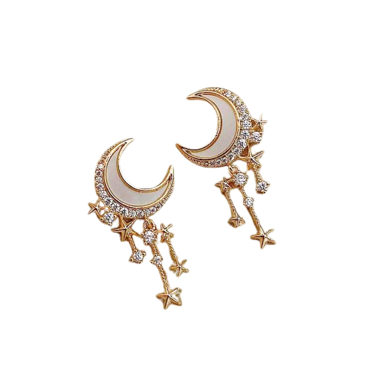 Witchy Moon Earrings | Gold Ivory Crescent and Star Drop Earrings