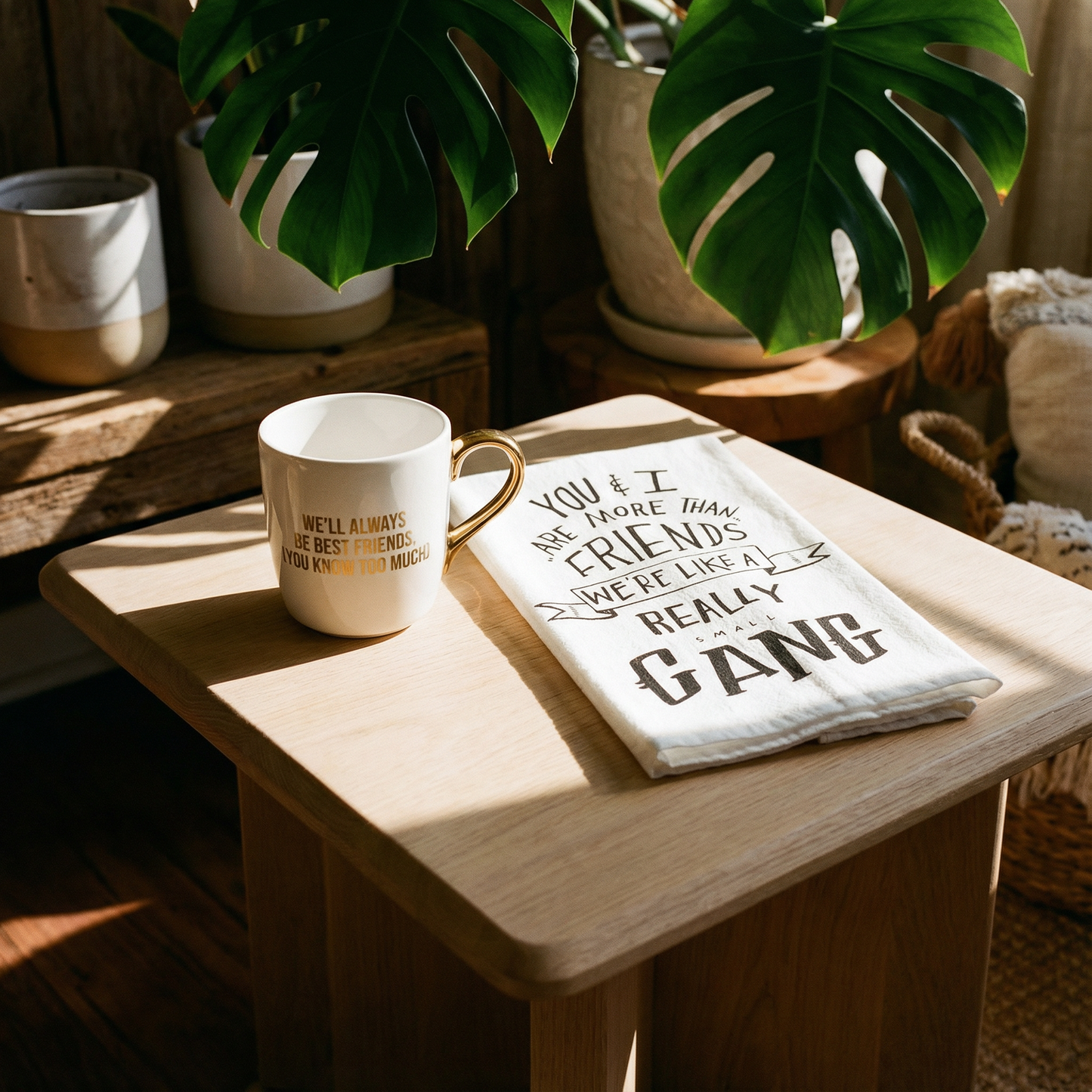 You & I Are More Than Friends Dish Towel and We'll Always Be Best Friends Mug Bundle