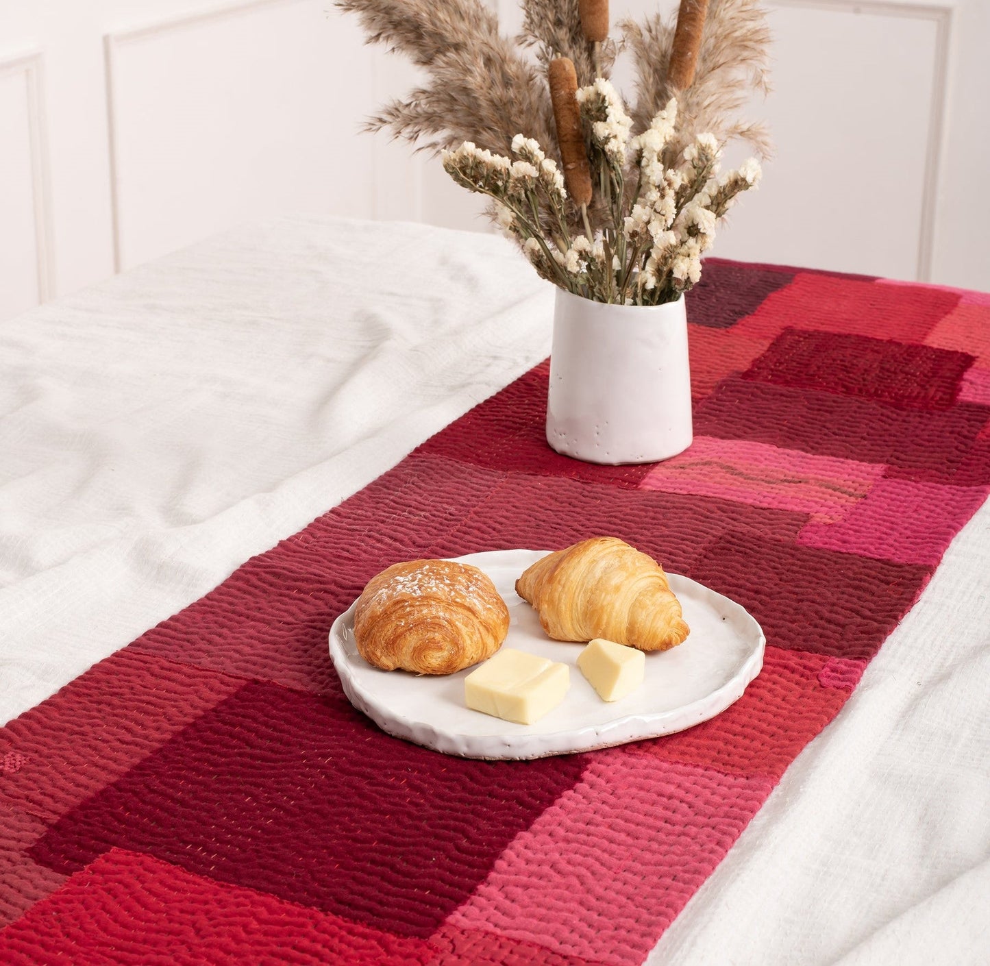 Landscape Fray Patch Vintage Kantha Runner - Red