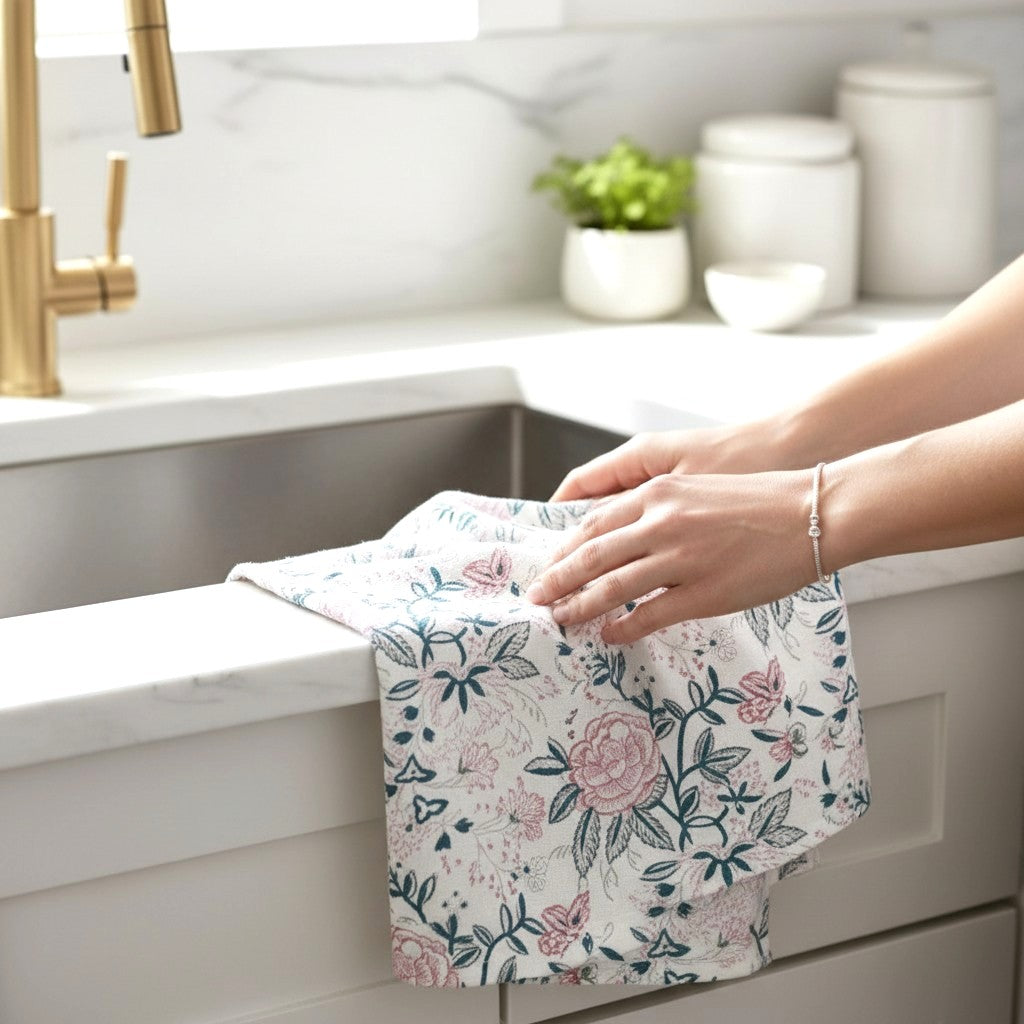 Hand Block Print Kitchen Towel | Extra Large Cotton with Hanging Loop