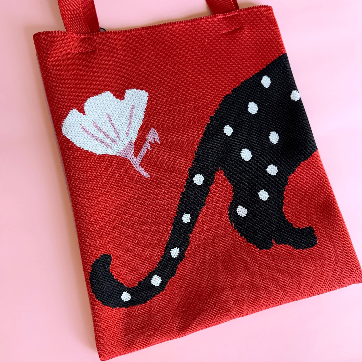 Polka Cat Knit Tote Bag