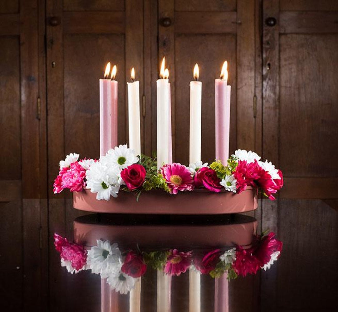 Oval Metal Candle Platter - Brick Dust