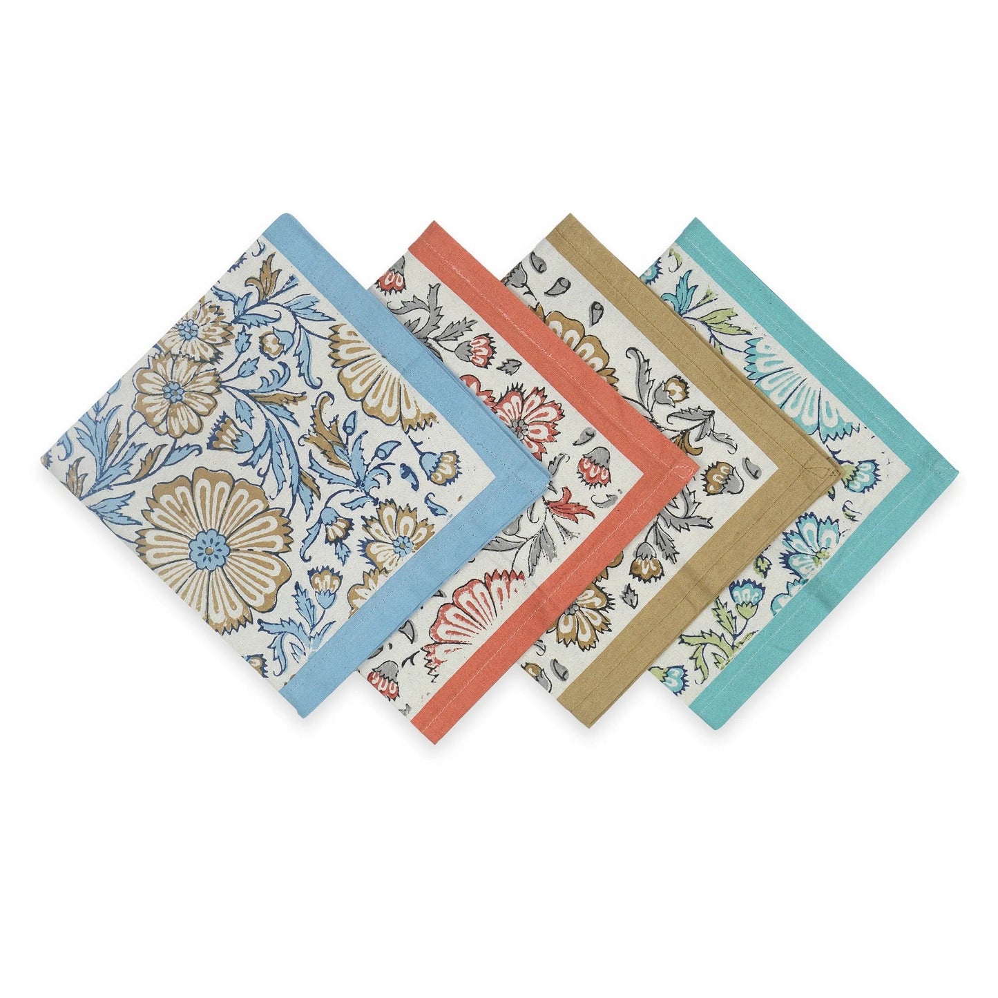STREAMLINE 16"x16" Hand Block Printed Napkins - Set of 4. Cotton - Fair Trade - Artisan Made