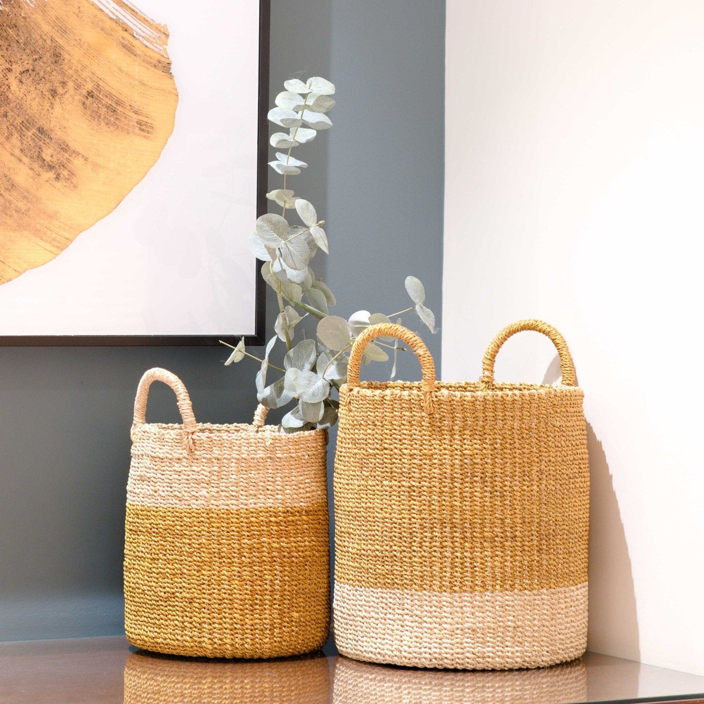 S/2 Mustard Baskets with Handle
