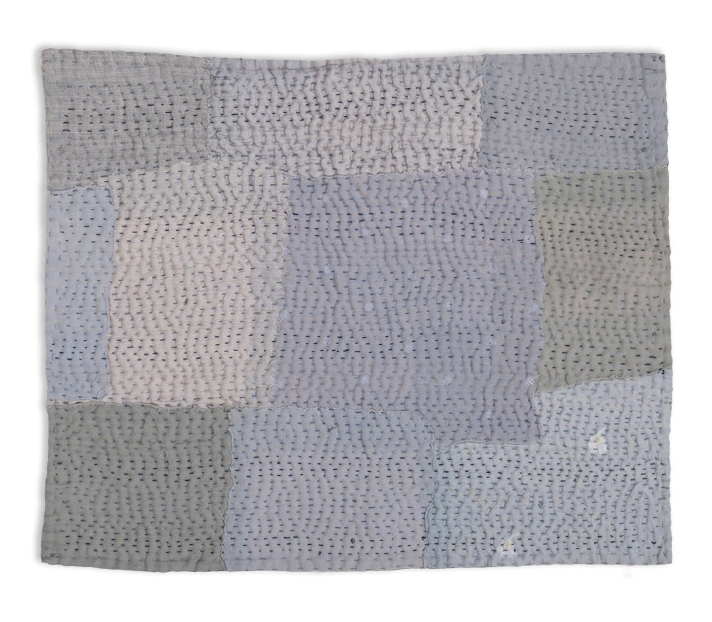 S/2 Mosaic Fray Patch vintage Kantha Placemat - Hydrangea