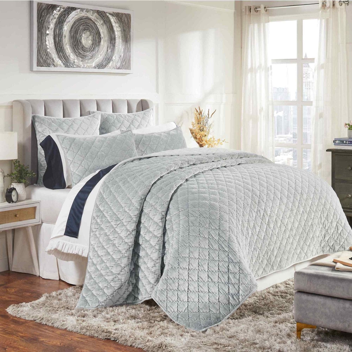 Clermont Diamond Velvet Quilt - Clearance