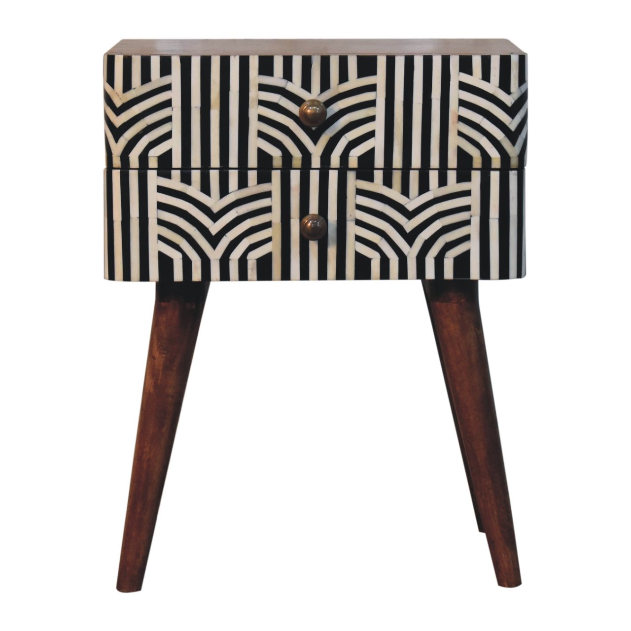 Solid Wood Honey Caramel Edessa Bone Inlay Bedside Table