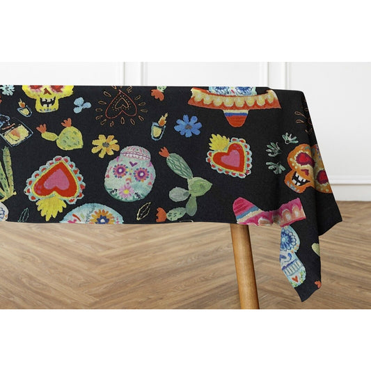 Osadia Handmade Black Mexican Heart Tablecloth - Green Trim