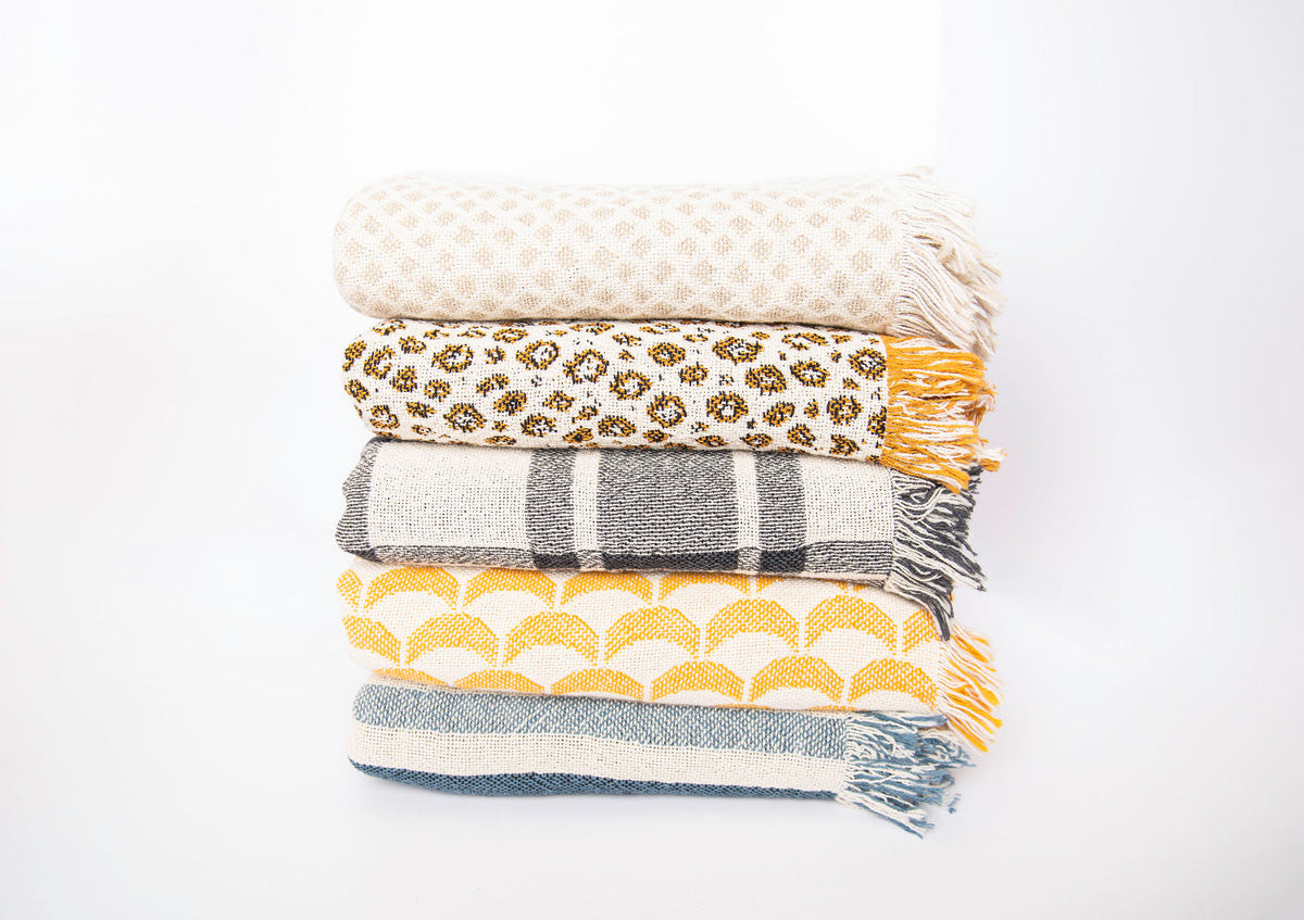 Cream and Beige Diamond Jacquard Woven Throw