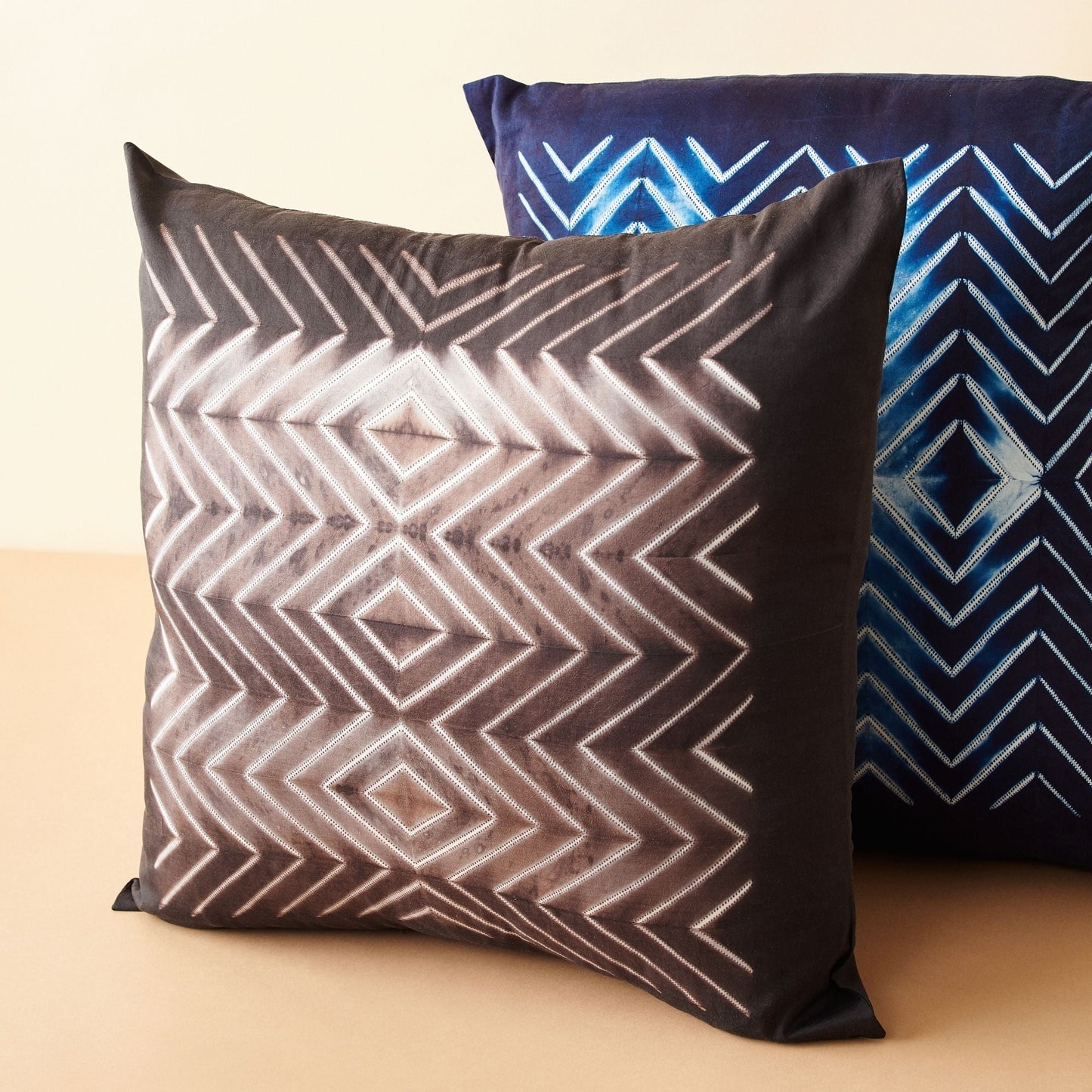 Naami Indigo Geometric Shibori Print Silk Pillow