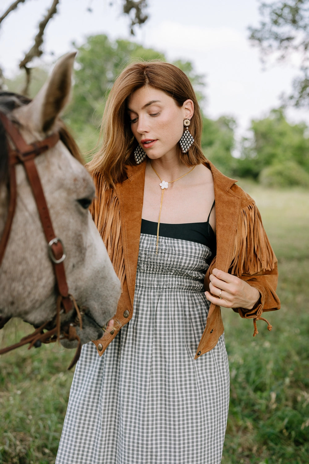 Beaded Gingham Earrings