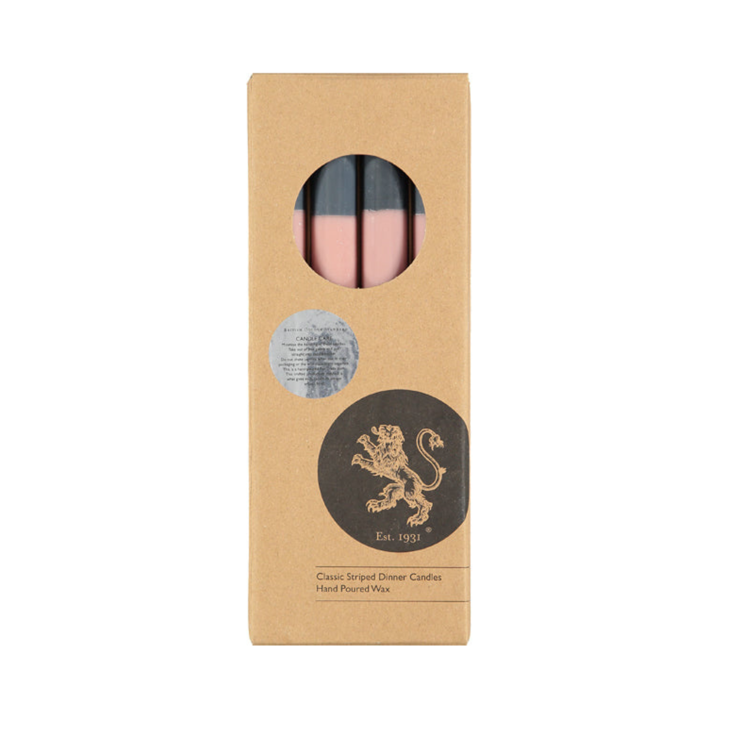 S/4 ABSTRACT Striped Old Rose, Pompadour & Indigo Dinner Candles