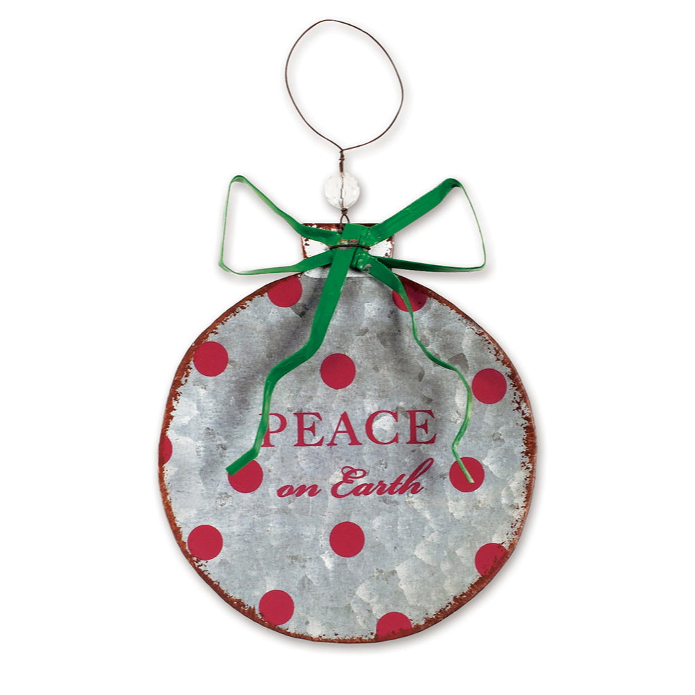 Festive Farmhouse Galvanized Metal Bauble Ornaments - Set of 3