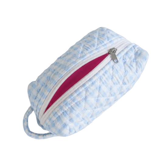 Gingham Blue Make-up Pouch - Small
