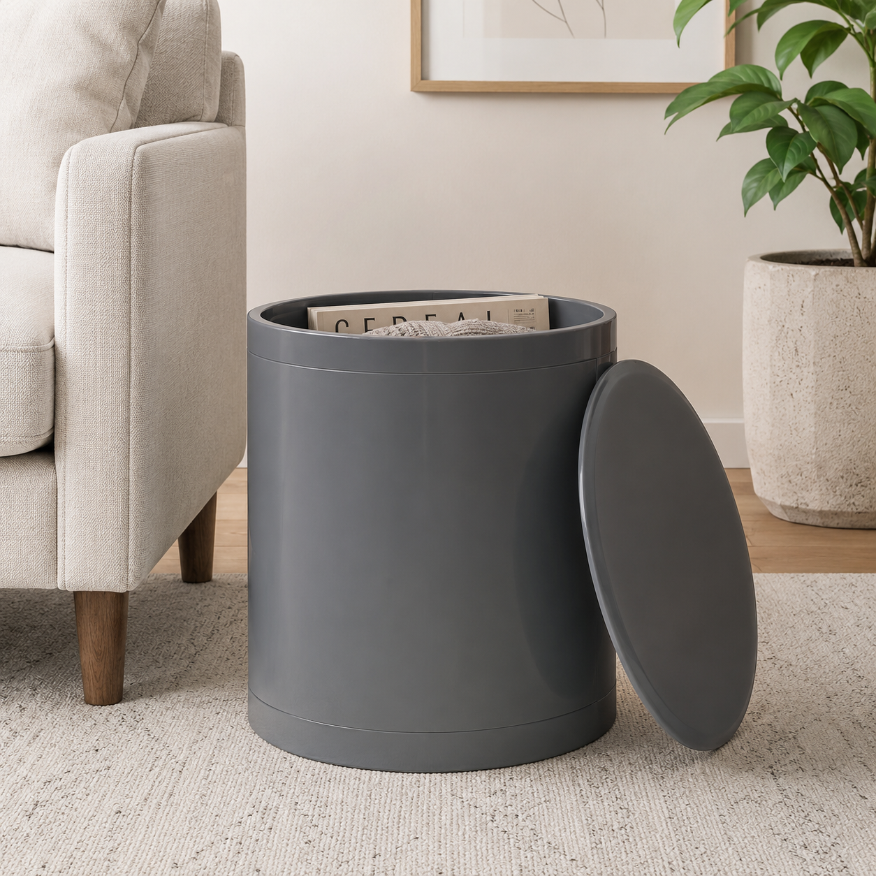 Otto Storage Stool | Round Plastic Storage Ottoman Solid