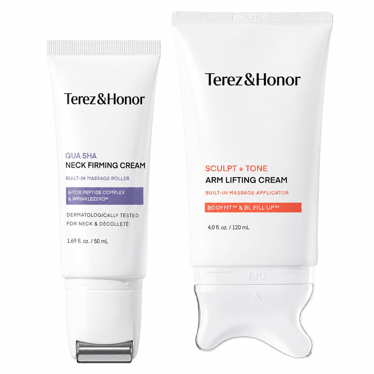 Terez & Honor Gua Sha Neck Firming Cream with Sculpt + Tone Arm Cream Duo