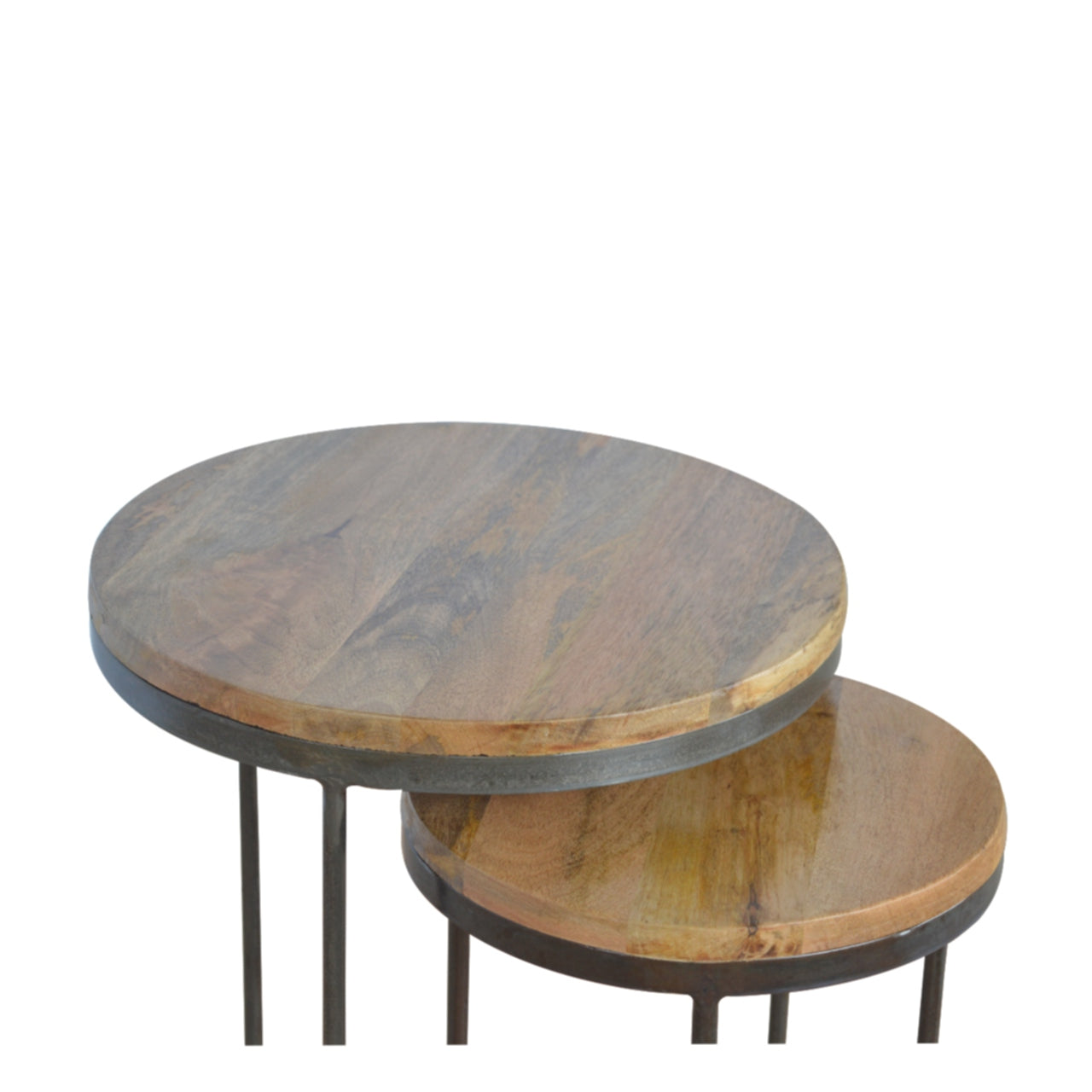 S/2 Solid Wood Round Stool with Iron Base